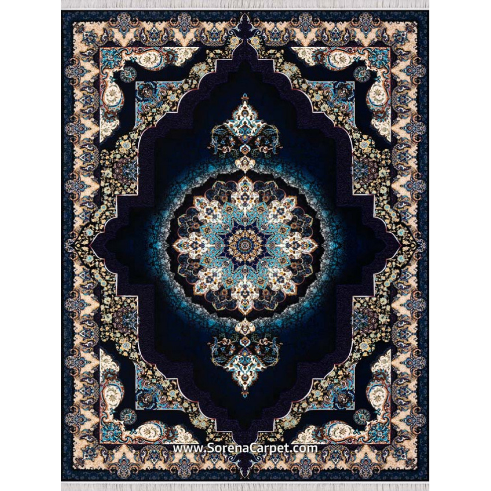 1000 comb machine carpet with navy blue diamond design