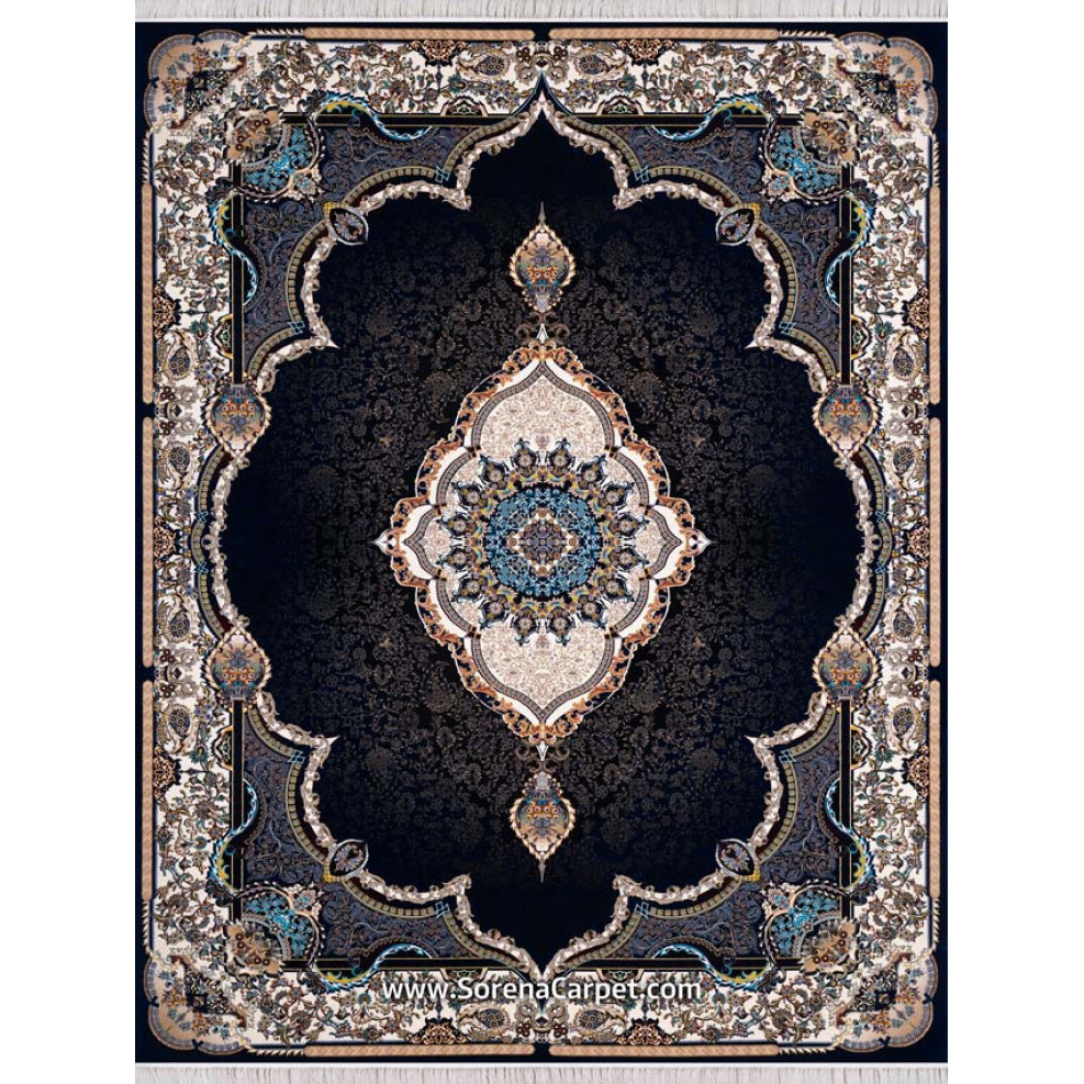 Machine-made carpet 1000 combs, Taj Mahal design, navy blue