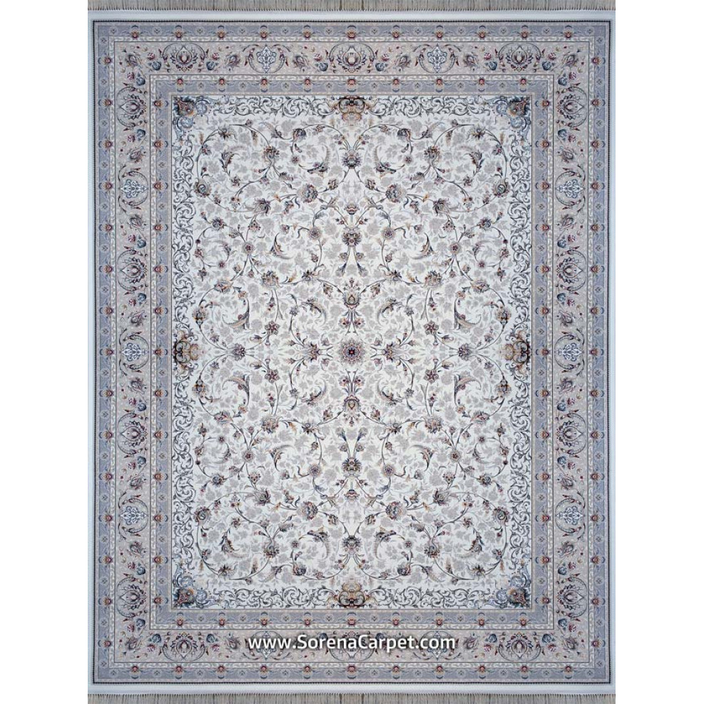Kashan 700 肩机地毯，讨价还价设计，奶油色，米色边框