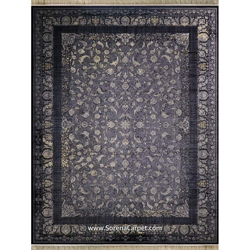700梳卡尚机地毯，复古设计，黑色