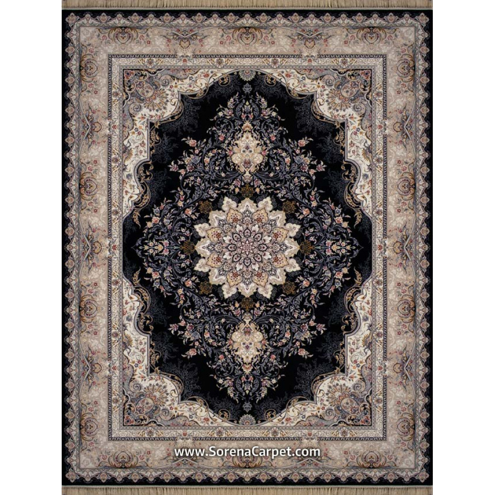 700 Kashan 卡尚机器地毯，阿曼达设计，黑色